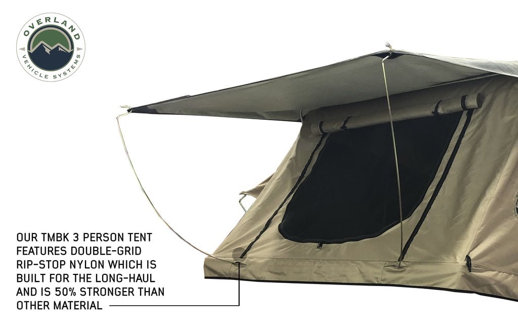 Overland Vehicle Systems 18019933 Rooftop Tent - Polyester Fabric, Khaki Tan, Can Accommodate 3 Persons - Recon Recovery