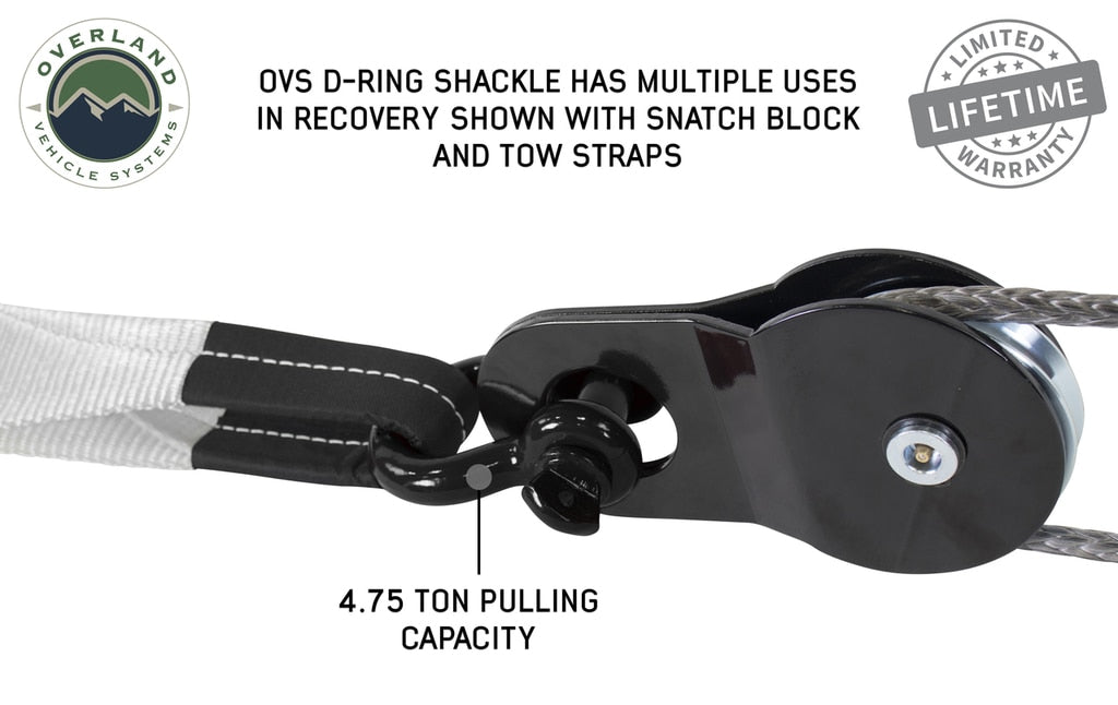 Overland Vehicle Systems 19019901 D-Ring - 4.75 Ton Load Rating, Black, Sold Individually - Recon Recovery