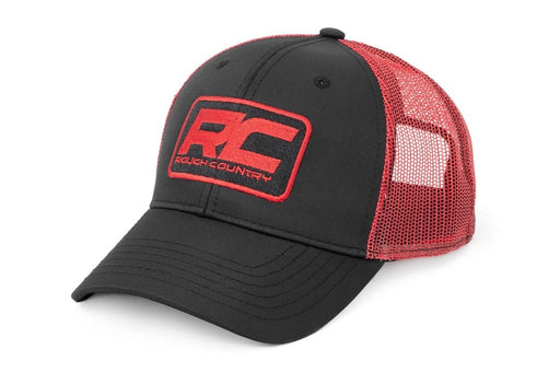 Rough Country 84124 Mesh Cap - One-Size-Fits-All, Black and Red - Recon Recovery