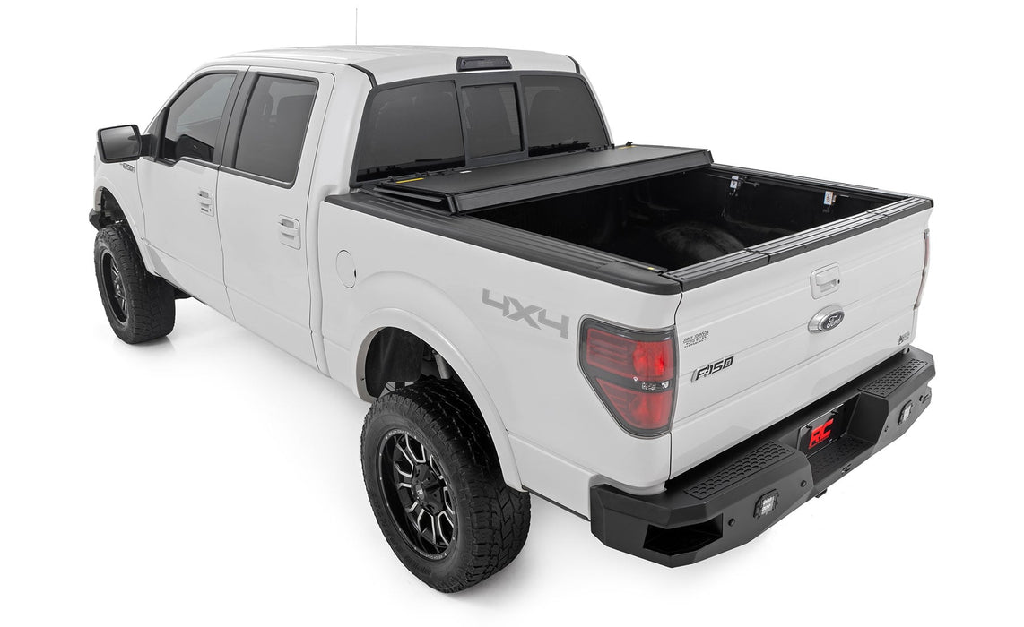 Rough Country Hard Tri - Fold Flip Up Bed Cover for 2004 - 2014 Ford F - 150 - Recon Recovery