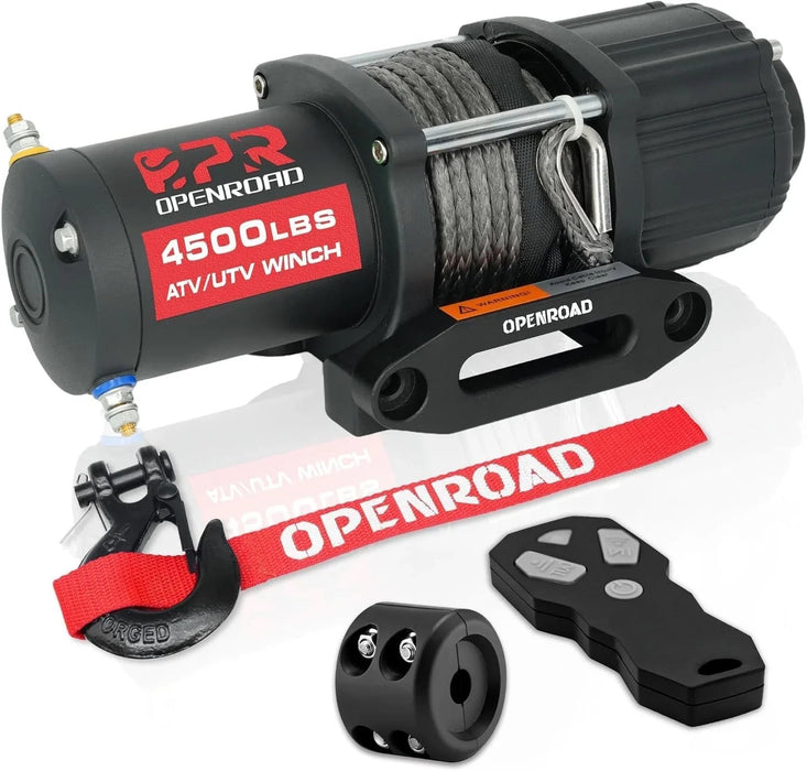 OPENROAD 4,500lbs 12V UTV SxS Wireless Electric Winch with Synthetic Rope - IP68 Rated - Recon Recovery