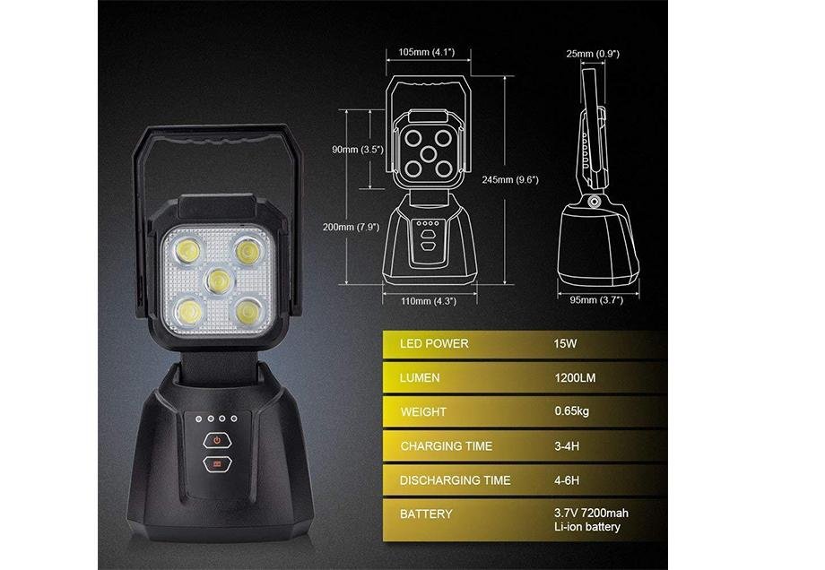 15W Magnetic Base Rechargeable LED Work/Camp Light - Recon Recovery