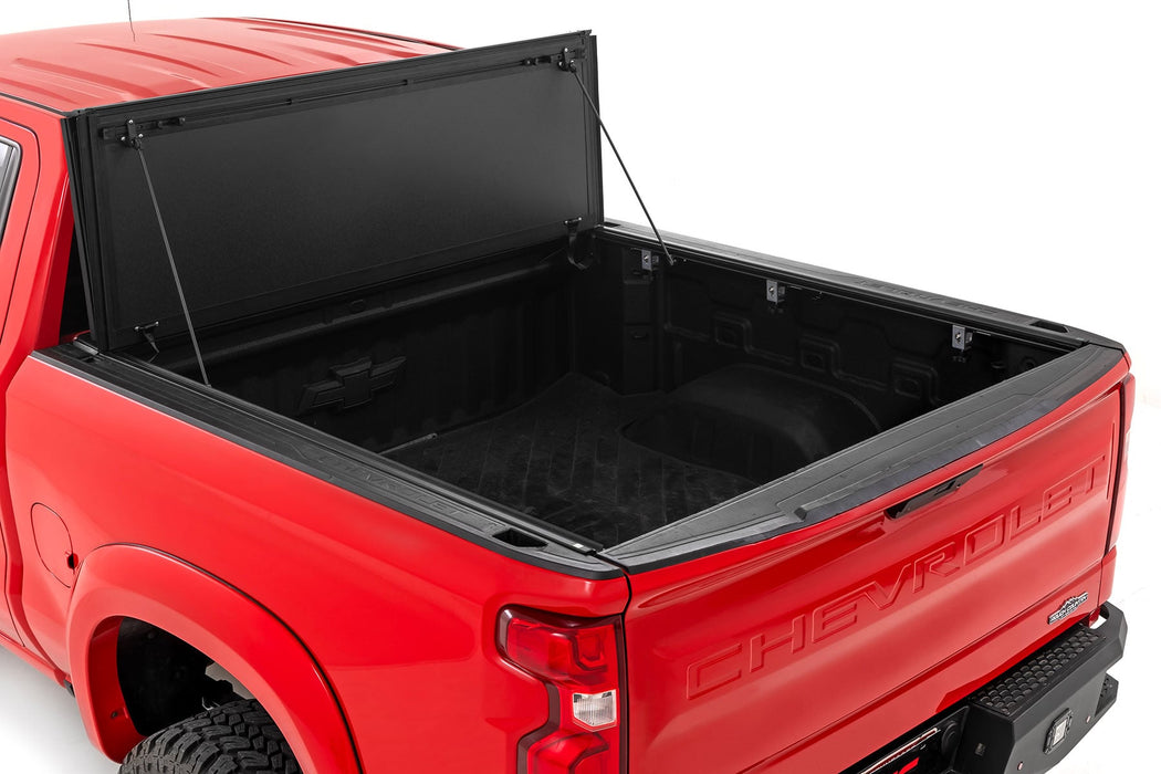 Rough Country Hard Tri - Fold Flip Up Bed Cover for 2019 - 2026 Chevy/GMC Sierra 1500/Silverado 1500 - Recon Recovery