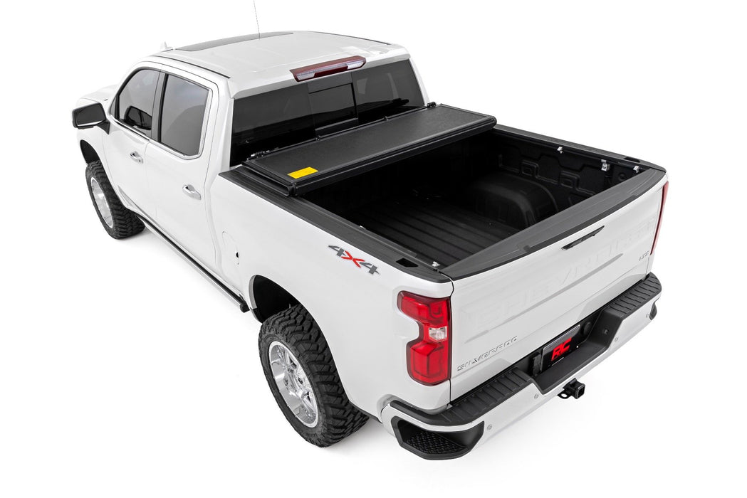 Rough Country Low Profile Tri Fold Aluminum Tonneau Cover for 2014 - 2019 Silverado Sierra 1500 2500HD 3500HD - Recon Recovery