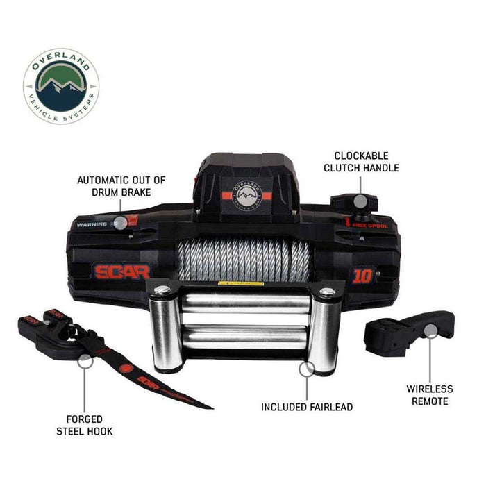 OVS SCAR 10k Steel Cable 10,000 lbs. Wireless Winch + FREE TOW STRAP - Recon Recovery - Recon Recovery