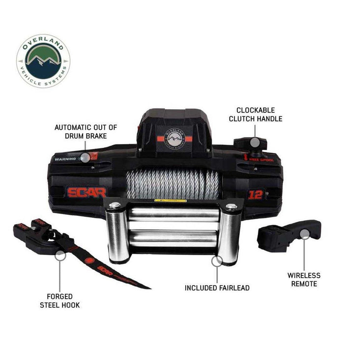 OVS SCAR 12k Steel Cable 12,000 lbs. Wireless Winch + Free Tow Strap - Recon Recovery