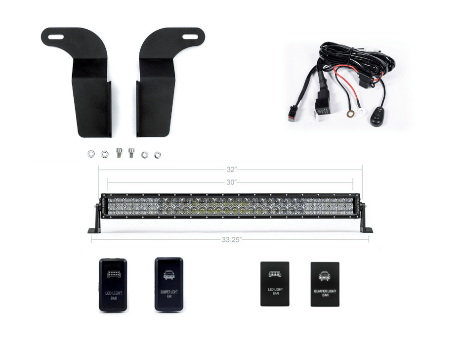 32" Lower Bumper Hidden LED Light Bar Brackets Kit For 2005-2015 Toyota Tacoma - Recon Recovery
