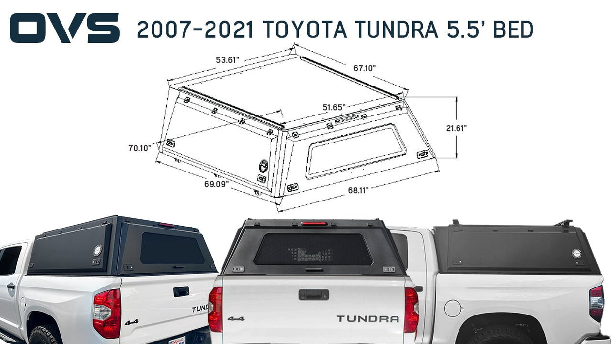 OVS Expedition Stainless Steel Truck Cap with Wing Doors For 2007 - 2021 Toyota Tundra 5.5ft Bed - Recon Recovery