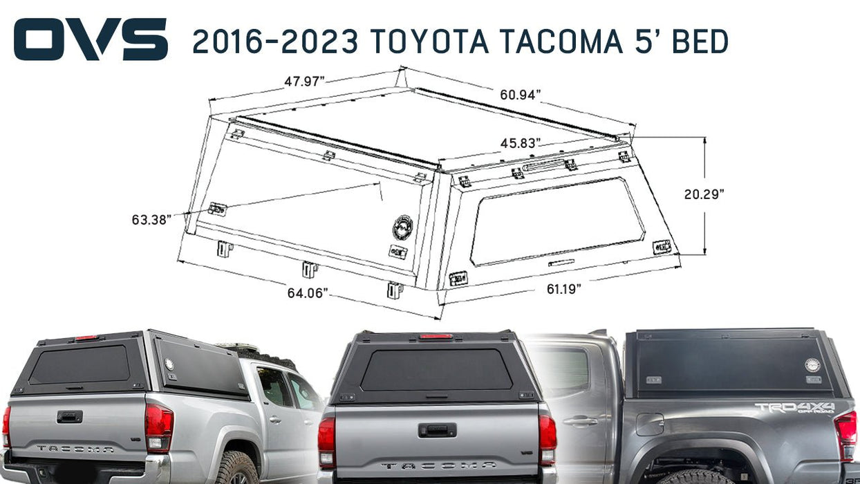 OVS Expedition Stainless Steel Truck Cap with Wing Doors For 2016 - 2023 Toyota Tacoma 5ft Bed - Recon Recovery