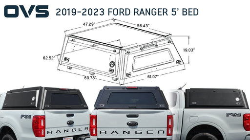 OVS Expedition Stainless Steel Truck Cap with Wing Doors For 2019 - 2023 Ford Ranger - Recon Recovery