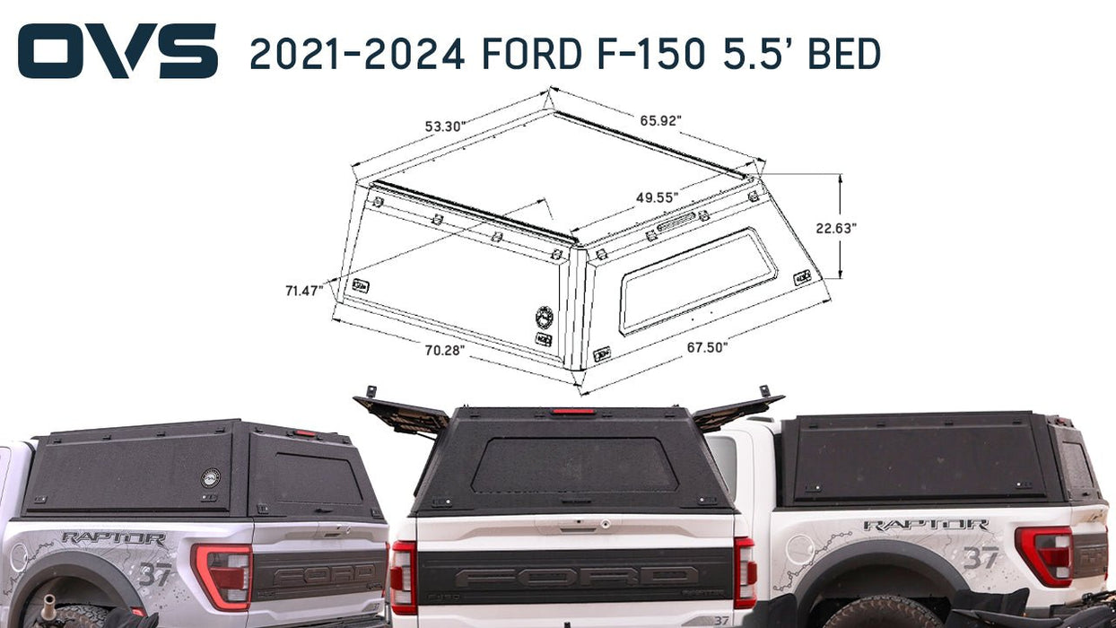 2021 - 2024 Ford Raptor OVS Expedition Stainless Steel Truck Cap with Wing Doors 5.5" Bed - Recon Recovery