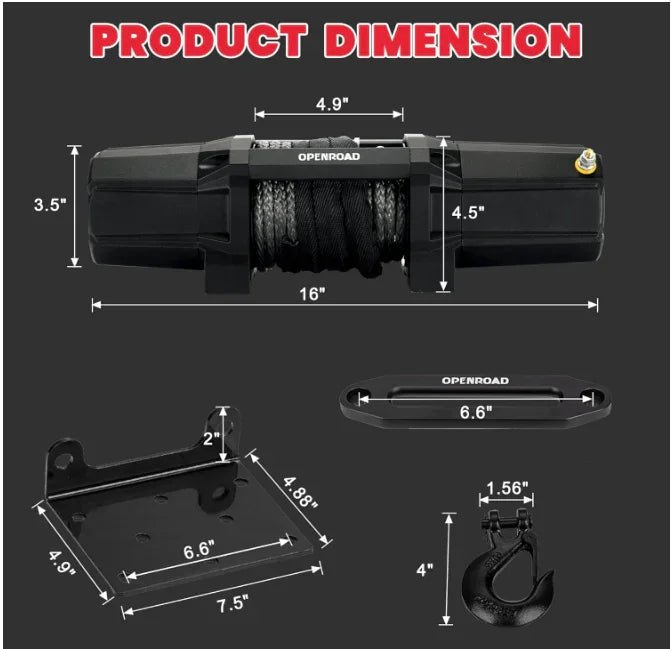 OPENROAD 6,000lbs 12V UTV SxS Wireless Electric Winch with Synthetic Rope - IP68 Rated - Recon Recovery