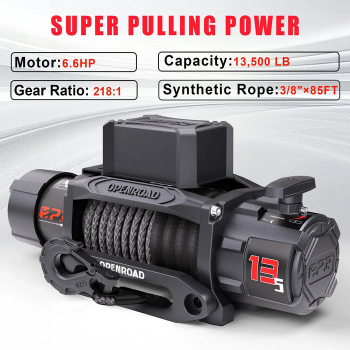 OPENROAD 13,500lbs Wireless Electric Winch with Synthetic Rope - IP68 Rated - Recon Recovery