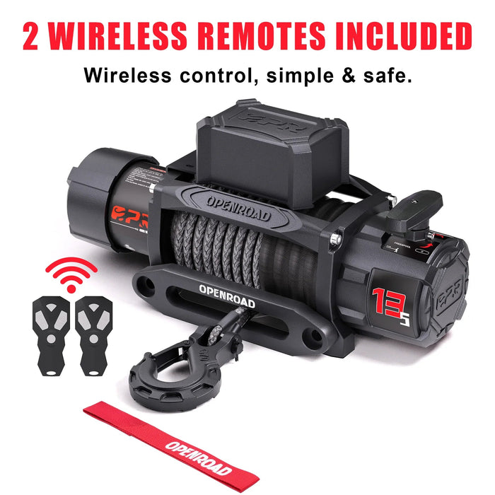 OPENROAD 13,500lbs Wireless Electric Winch with Synthetic Rope - IP68 Rated - Recon Recovery