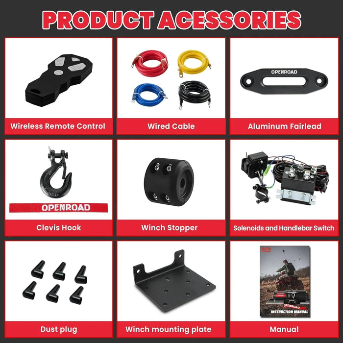 OPENROAD 4,500lbs 12V UTV SxS Wireless Electric Winch with Synthetic Rope - IP68 Rated - Recon Recovery
