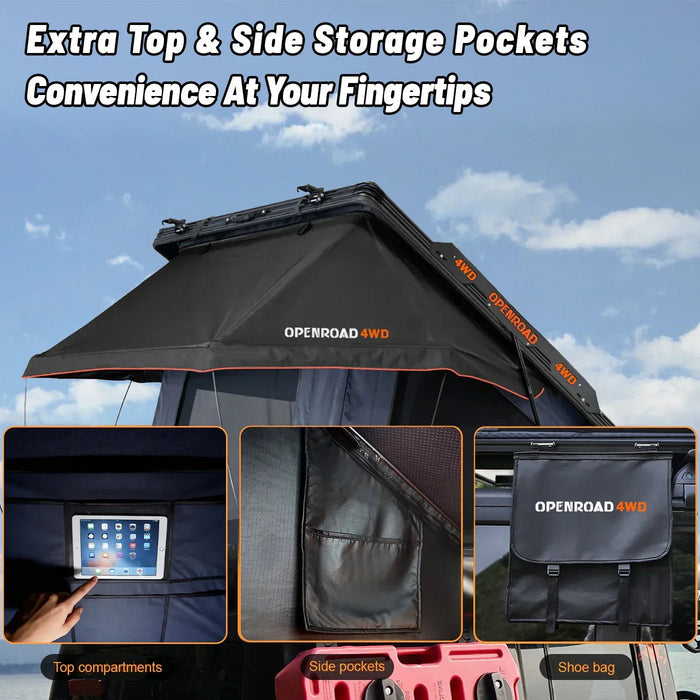 Openroad Aluminum Hard Shell X-Hinge Rooftop Tent with LED Lights - 4 Season - Recon Recovery