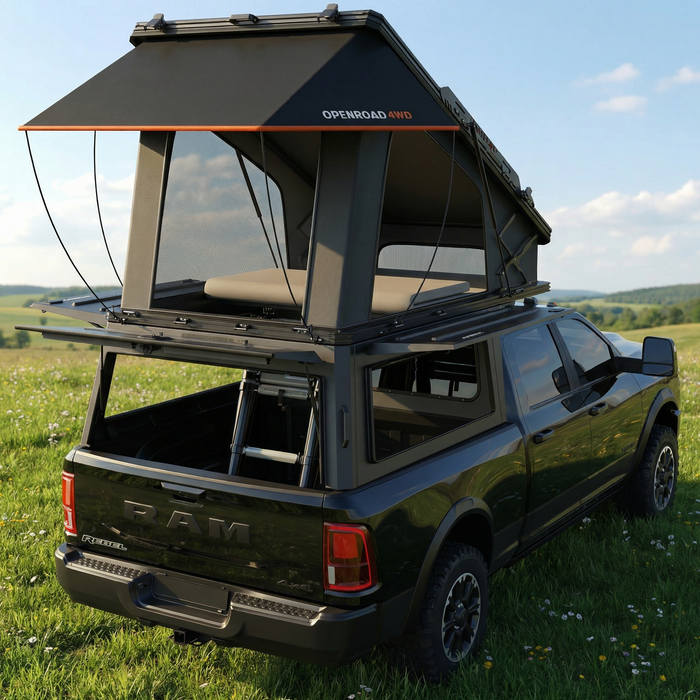 OPENROAD Aluminum Truck Topper with Integrated Rooftop Tent For 2020-2026 Ram 2500 & 3500 HD 6.5ft Bed
