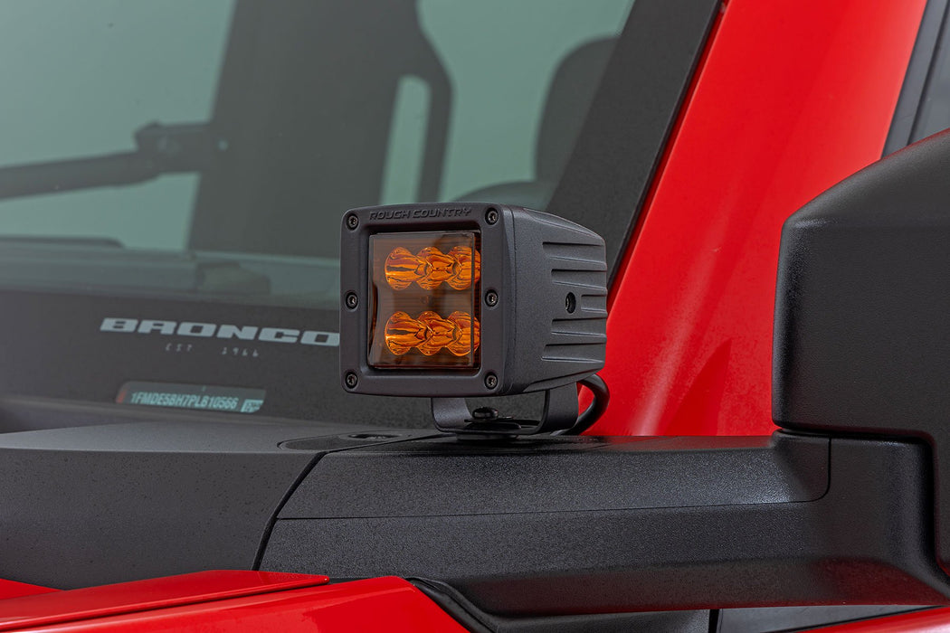 Rough Country 2 inch Black Series LED Amber Light Pods with Harness Spot- Recon Recovery