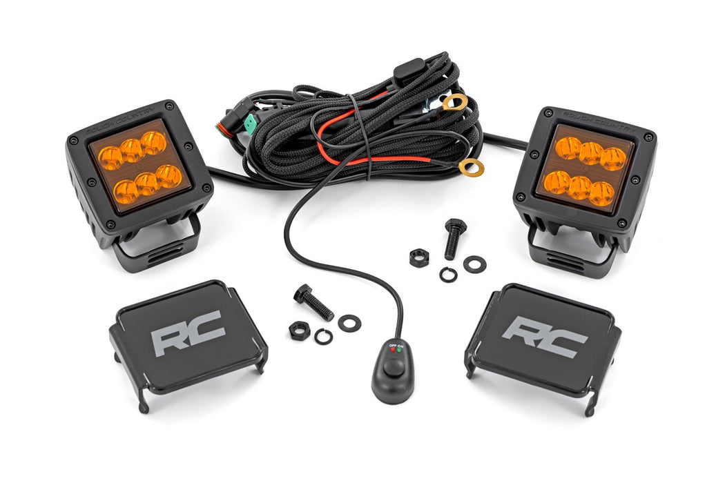 Rough Country 2 inch Black Series LED Amber Light Pods with Harness Spot- Recon Recovery