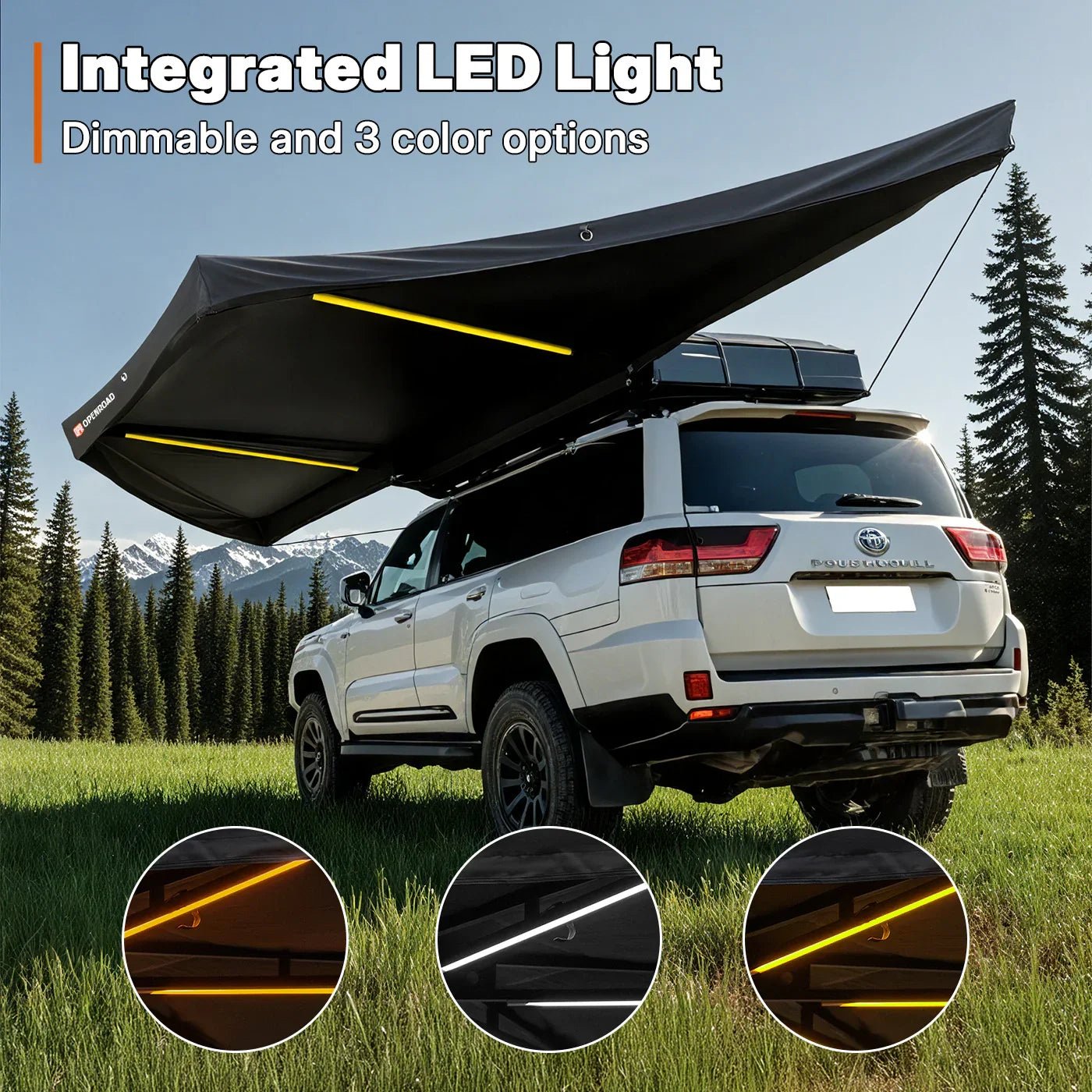 Free-Standing 180° Overland Awning | Integrated LED Lights