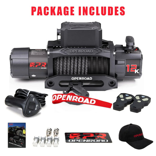 OPENROAD 12,000lbs Wireless Electric Winch with Synthetic Rope - IP68 Rated - Recon Recovery