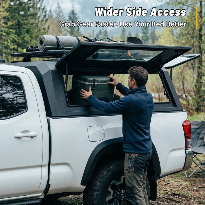 OPENROAD Bolt On Bed Cap with Sliding Side and Front Windows for 2019+ Jeep Gladiator JT