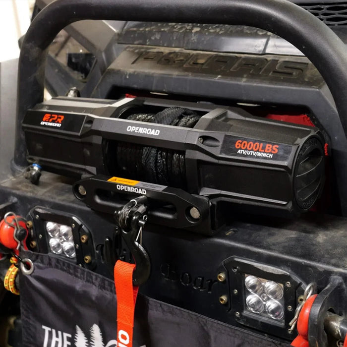 OPENROAD 6,000lbs 12V UTV SxS Wireless Electric Winch with Synthetic Rope - IP68 Rated - Recon Recovery