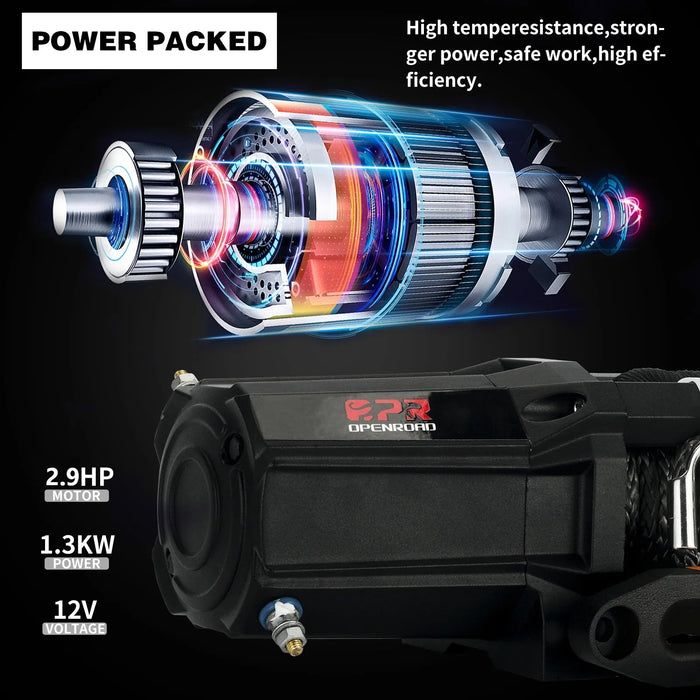 OPENROAD 6,000lbs 12V UTV SxS Wireless Electric Winch with Synthetic Rope - IP68 Rated - Recon Recovery