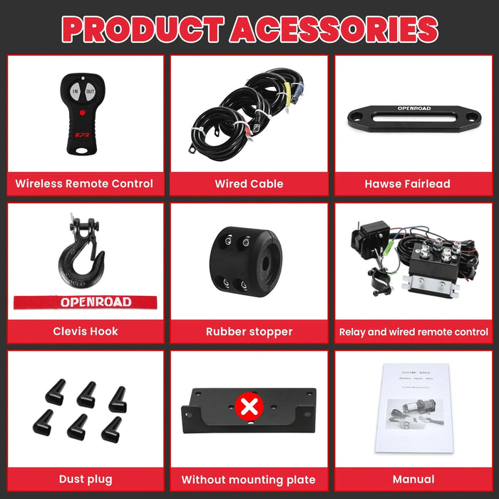 OPENROAD 6,000lbs 12V UTV SxS Wireless Electric Winch with Synthetic Rope - IP68 Rated - Recon Recovery