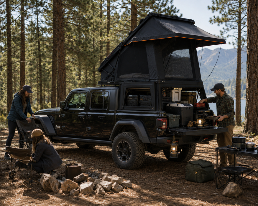 OPENROAD Aluminum Truck Topper with Integrated Rooftop Tent For 2019-2026 Jeep Gladiator JT