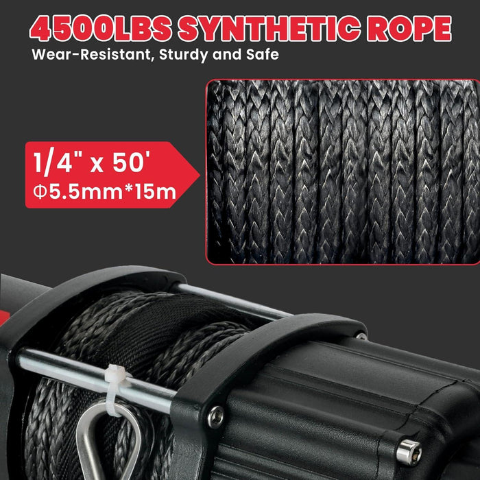 OPENROAD 4,500lbs 12V UTV SxS Wireless Electric Winch with Synthetic Rope - IP68 Rated - Recon Recovery