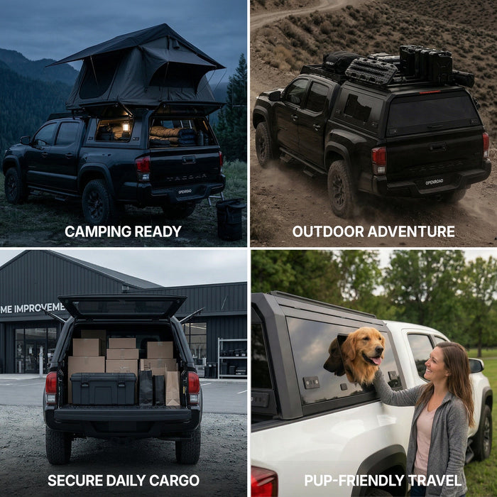 OPENROAD Bolt On Bed Cap with Sliding Side and Front Windows for 2019+ Jeep Gladiator JT