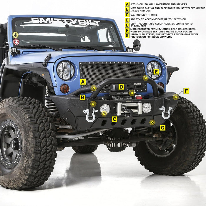 SmittyBilt XRC Winch Front Bumper for 2007-2018 Jeep Wrangler JK - Recon Recovery