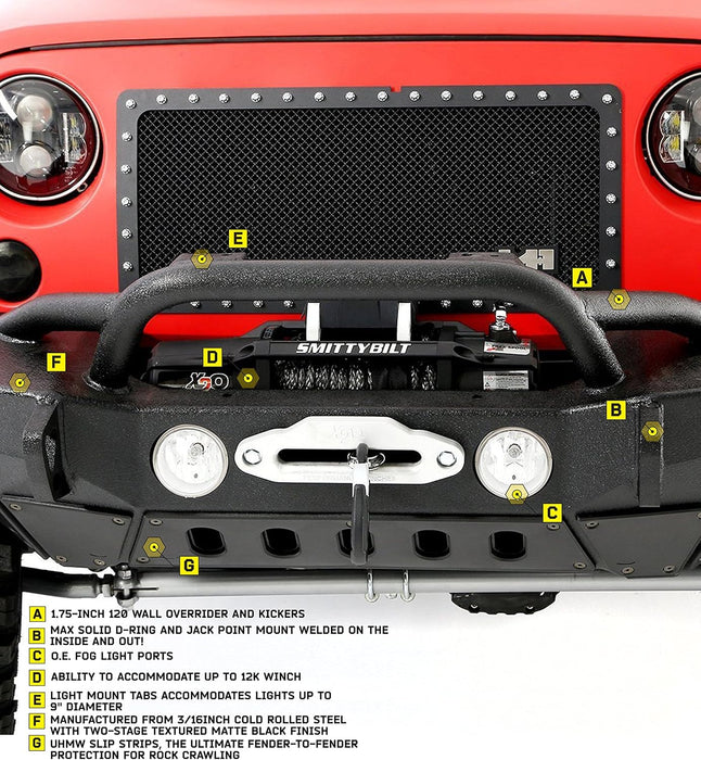 SmittyBilt XRC Winch Front Bumper for 2007-2018 Jeep Wrangler JK - Recon Recovery