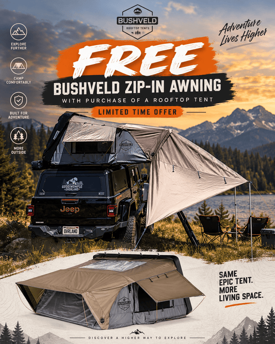 Overland Vehicle Systems Bushveld II Hard-Shell Rooftop Tent — 2+ Person, 4-Season, King-Size Sleeping Area - Recon Recovery