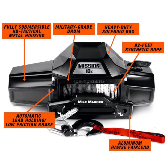 Mile Marker Mission Winch Series 10k - Covert Black - Recon Recovery