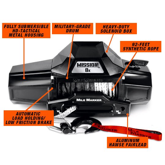 Mile Marker Mission Winch Series 8k - Covert Black - Recon Recovery