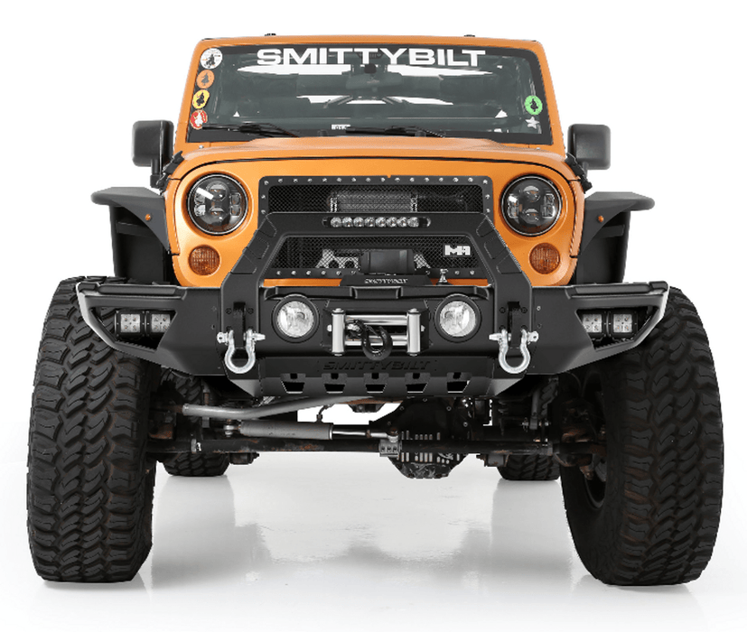 SmittyBilt Stryker Modular Front Bumper for 2007 - 2025 Jeep Wrangler JK JL & Gladiator JT - Recon Recovery