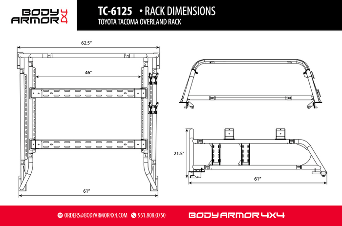 Body Armor 4x4 Overland Bolt On Bed Rack for 2005 - 2023 Toyota Tacoma - Recon Recovery - Recon Recovery