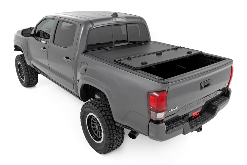 Rough Country Hard Tri - Fold Flip Up Bed Cover for 2016 - 2023 Toyota Tacoma - Recon Recovery