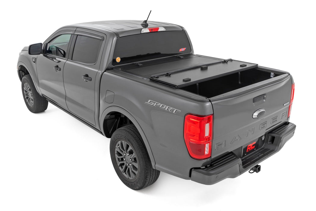Rough Country Low Profile Tri Fold Aluminum Tonneau Cover for 2019 - 2023 Ford Ranger (5' Bed) - Recon Recovery