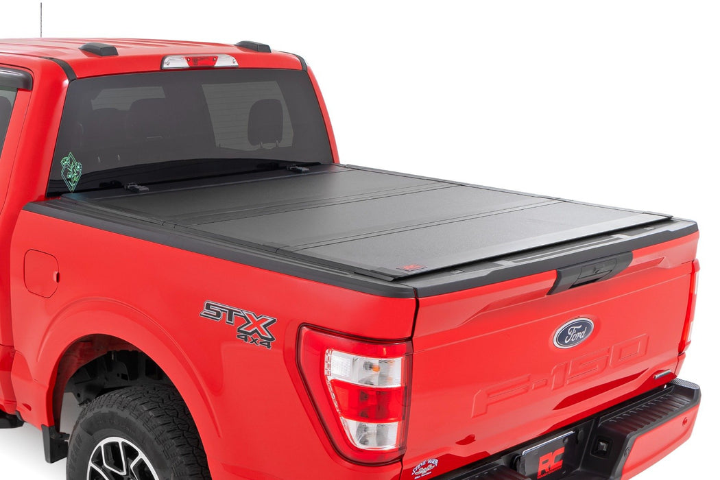 Rough Country 49220550 Tri Fold Low Profile Aluminum Hard Tonneau Cover for 2015-2020 Ford F-150