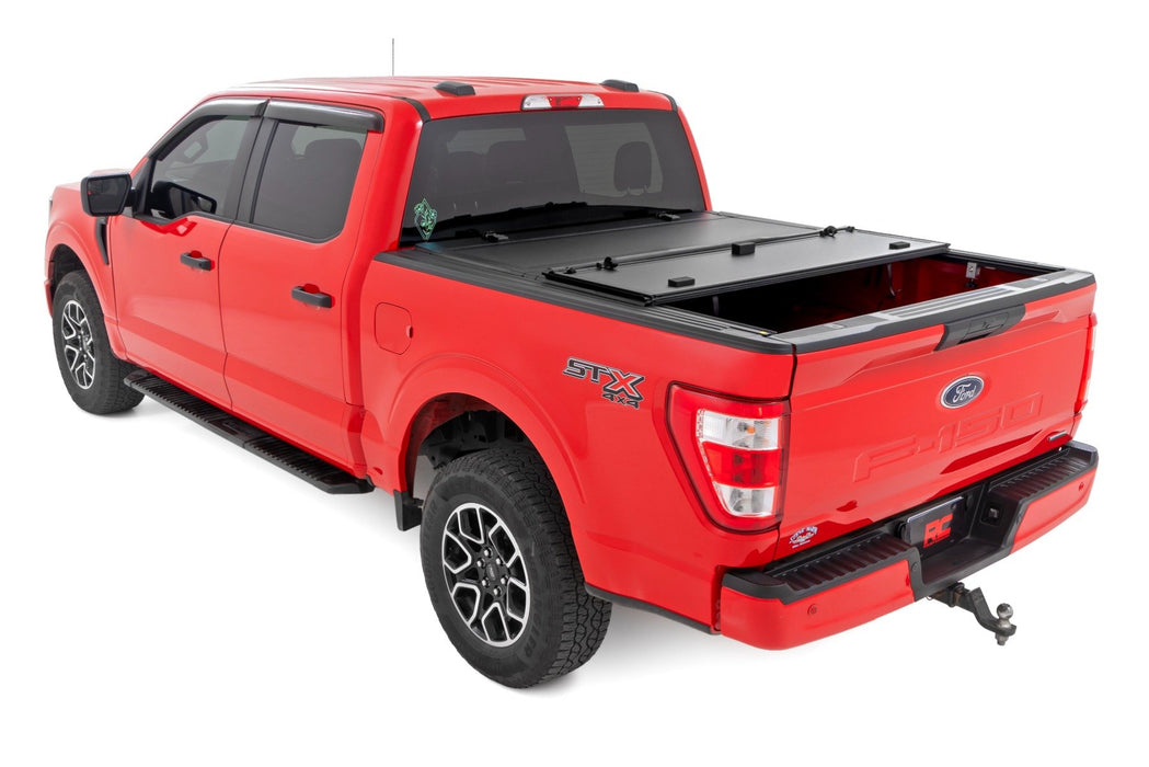 Rough Country 49220550 Tri Fold Low Profile Aluminum Hard Tonneau Cover for 2015-2020 Ford F-150