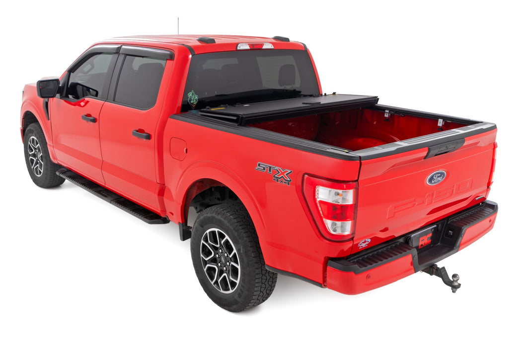 Rough Country 49221550 Tri Fold Aluminum Hard Tonneau Cover for 2021-2024 Ford F150