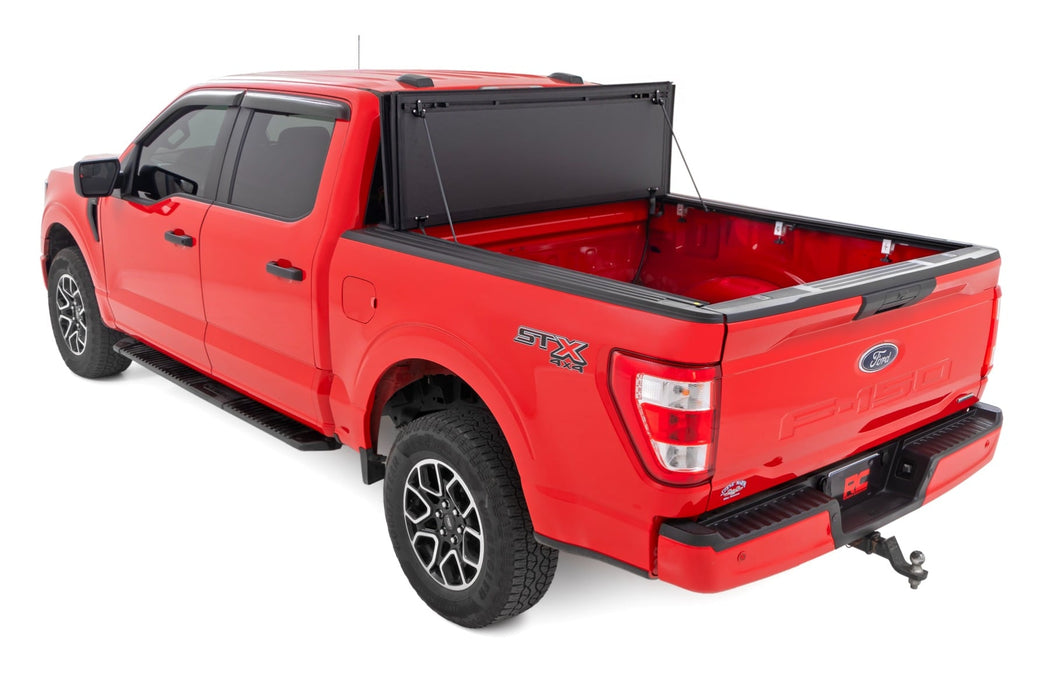 Rough Country Hard Tri - Fold Flip Up Bed Cover for 2015 - 2020 Ford F - 150 - Recon Recovery