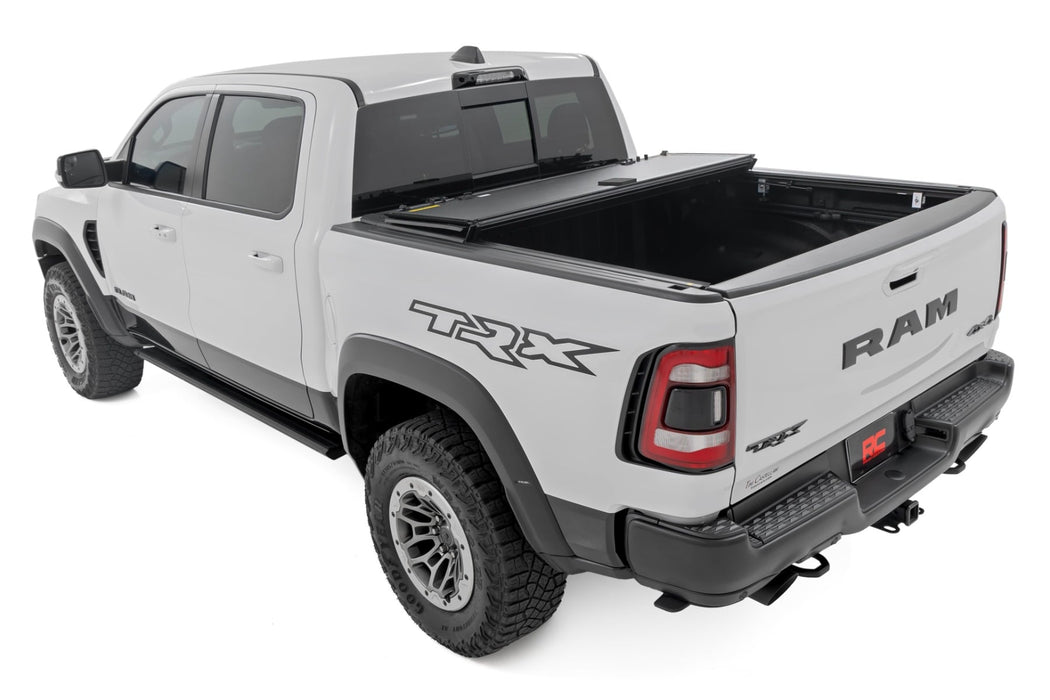 Rough Country Hard Tri - Fold Flip Up Bed Cover for 2021 - 2024 Ram 1500 & 1500 TRX - Recon Recovery