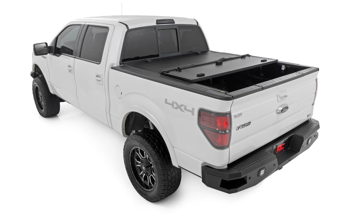 Rough Country Hard Tri - Fold Flip Up Bed Cover for 2004 - 2014 Ford F - 150 - Recon Recovery