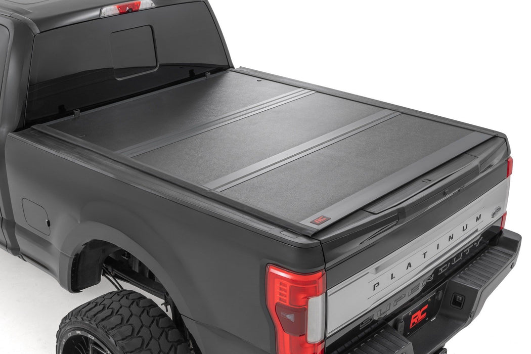 Rough Country Low Profile Tri Fold Aluminum Tonneau Cover for 2017 - 2025 Ford F - 250 & F - 350 - Recon Recovery