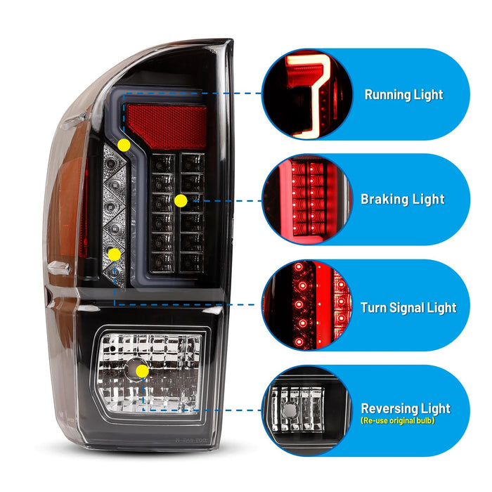 Renegade LED Tail Lights for 2016-2023 Toyota Tacoma (Black/Clear) - Recon Recovery
