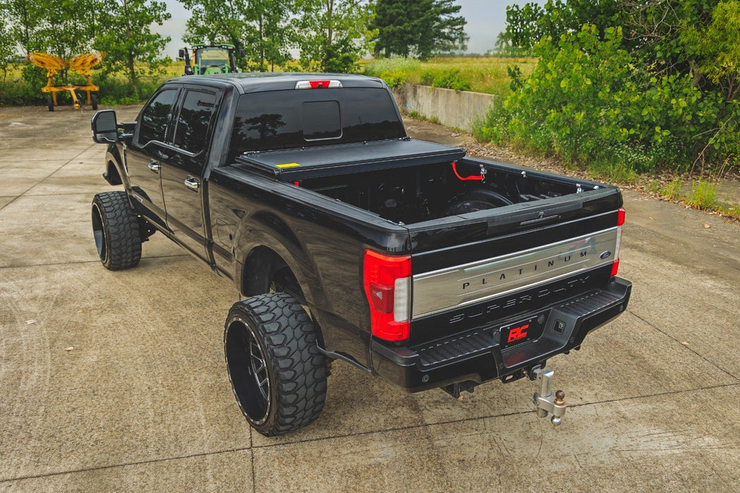 Rough Country Low Profile Tri Fold Aluminum Tonneau Cover for 2017 - 2025 Ford F - 250 & F - 350 - Recon Recovery